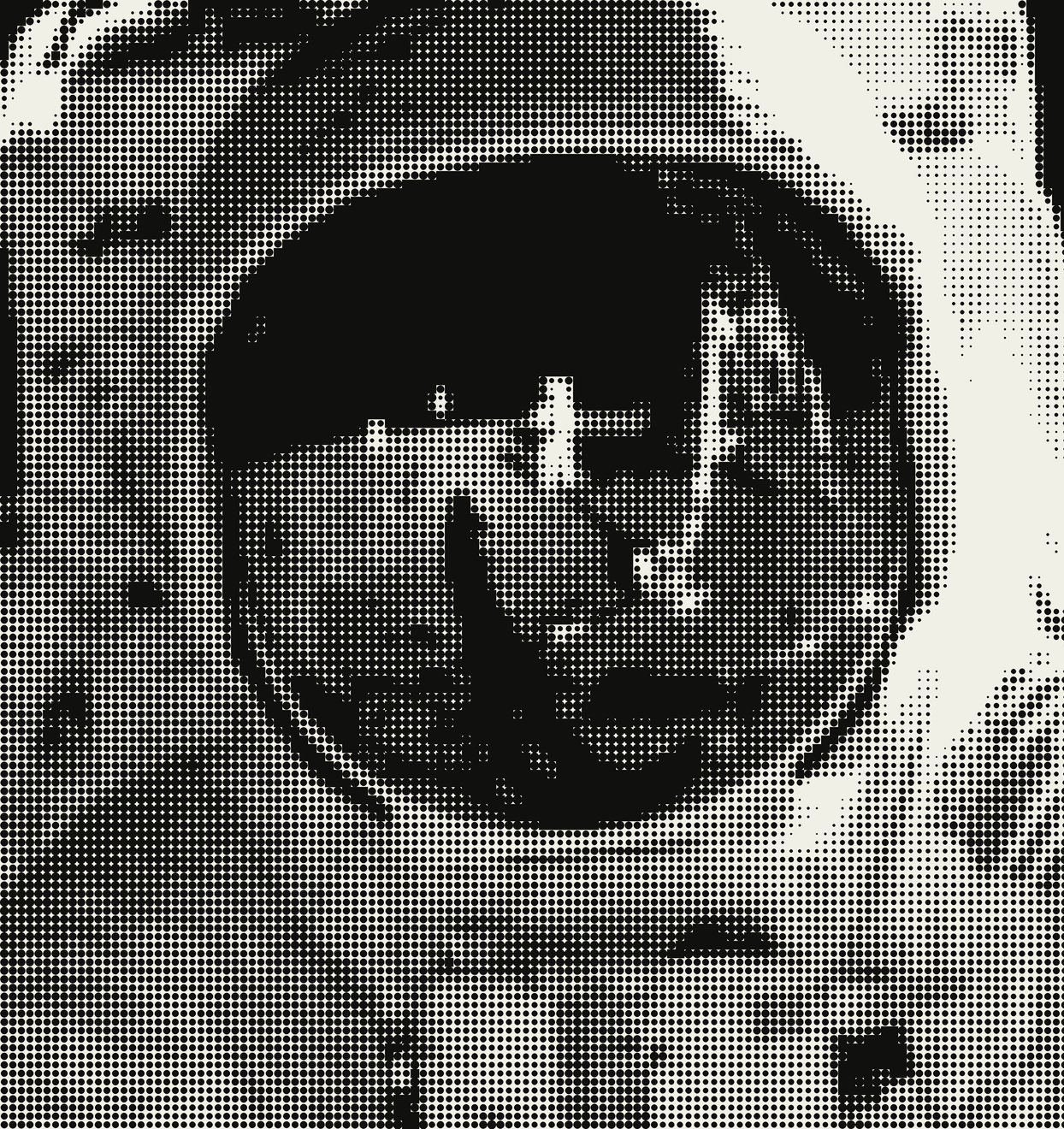 Tight black-and-white crop of Buzz Aldrin’s helmet visor and shoulder, photographed by Neil Armstrong.